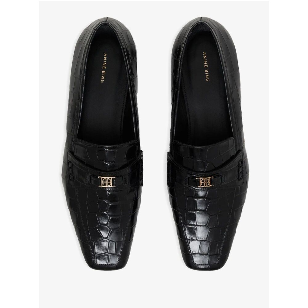 Anine Bing Women Freya Crocodile-Embossed Loafers Size 7